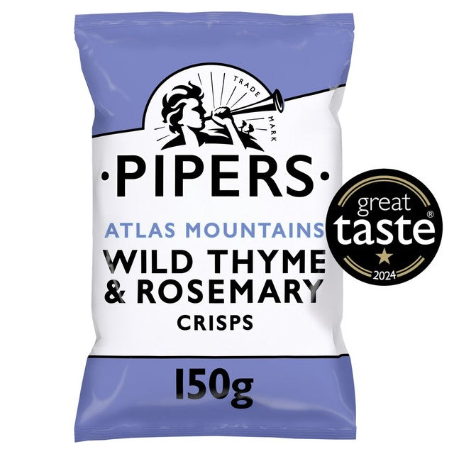 Pipers Wild Thyme & Rosemary crisps 150g, imported from the UK