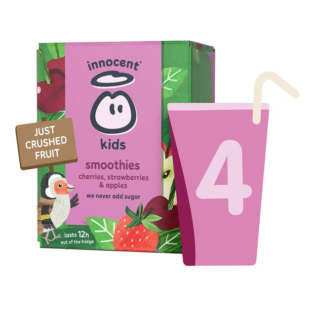 Innocent Kids cherries, strawberries & apples smoothies 4 x 150ml, UK version