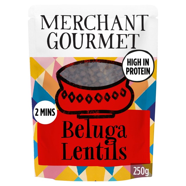 Merchant Gourmet Beluga Lentils 250g pouch imported from the UK