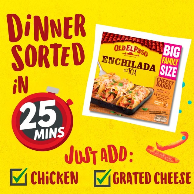 Old El Paso Cheesy Baked Enchilada Kit 750g, imported from the UK