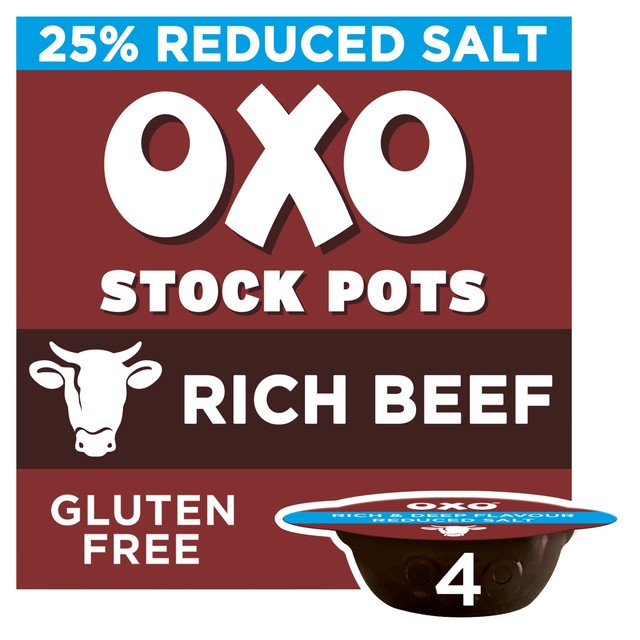 Oxo Reduced Salt Beef Stock Pots 4 x 20g, imported from the UK