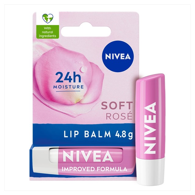 Nivea Soft Rose lip balm 4.8g, imported from the UK