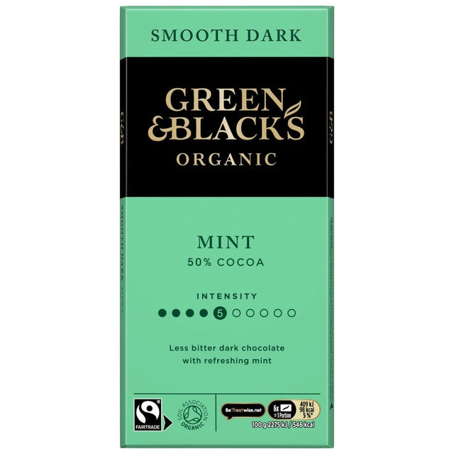 Green & Black's mint dark chocolate bar 90g, UK version