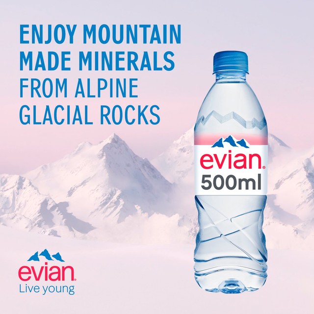 Evian still mineral water 6 x 500ml bottles - British product