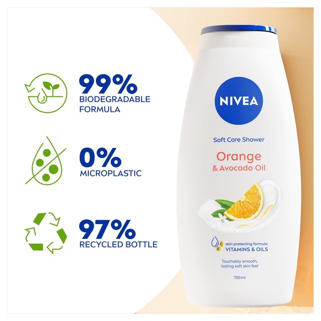 NIVEA orange and avocado oil shower cream 750ml, imported from the UK
