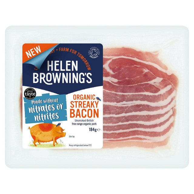 Helen Browning Organic Unsmoked Streaky Bacon without Nitrates 184g, UK version
