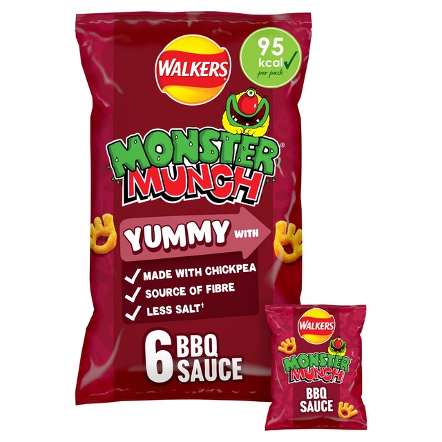 Monster Munch BBQ Sauce Chickpea Crisps multipack 120g, imported from the UK