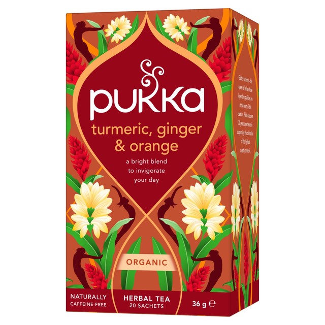 Pukka Turmeric Ginger Orange tea bags x20, imported from the UK