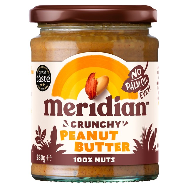 Meridian crunchy no added salt peanut butter 280g, imported from the UK