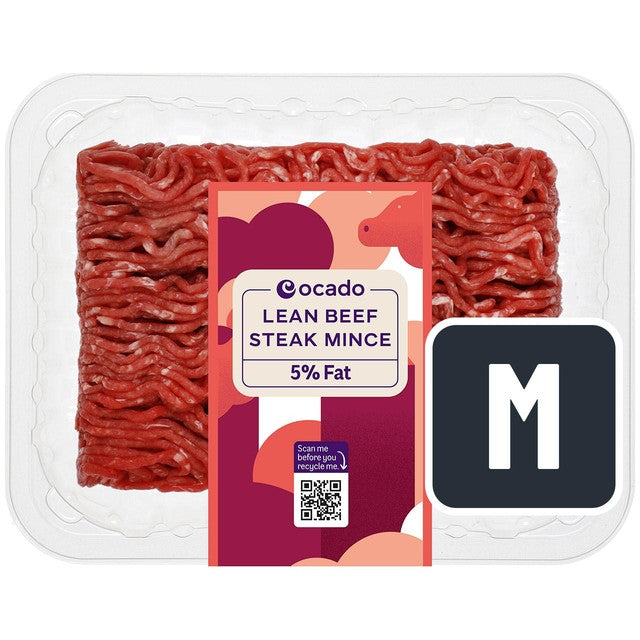 Ocado lean beef steak mince 5% fat 500g, imported from the UK