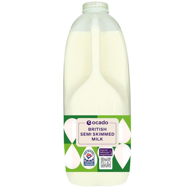 Ocado semi-skimmed milk 4 pints, imported from the UK