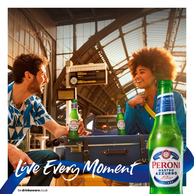 Peroni Nastro Azzurro beer 500ml bottle, imported from the UK