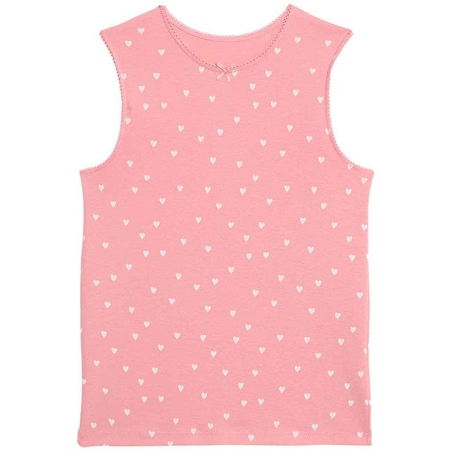 M&S girls cotton heart print vests 5-6 years pink mix, imported from the UK