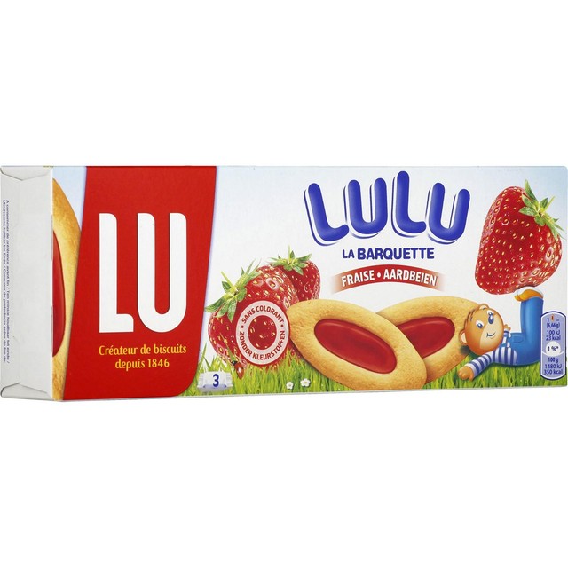 Lu Strawberry Barquette strawberry filled sponge biscuits 120g, UK version