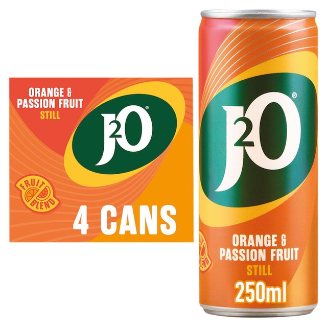 J2O orange and passionfruit soft drink 4x250ml, UK version