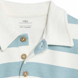 M&S striped rugby long sleeve top blue 6-9 months, imported from the UK