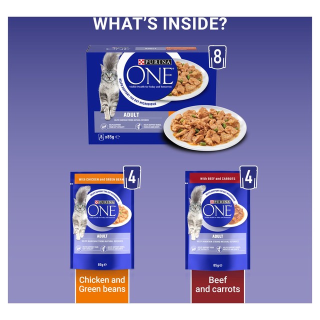 Purina One chicken and beef wet cat food 8x85g, imported from the UK