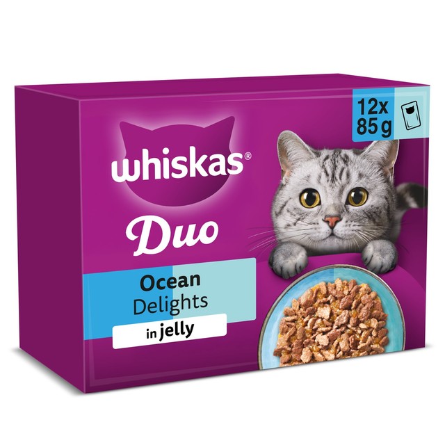 Whiskas Duo Ocean Delights cat food pouches 12 x 85g (British brand)