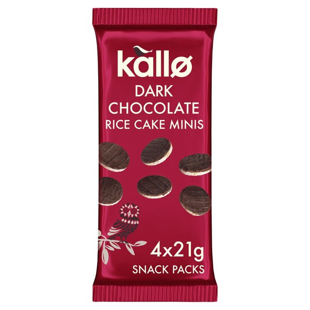 Kallo Belgian dark chocolate mini rice cakes multipack 4 x 21g, UK version