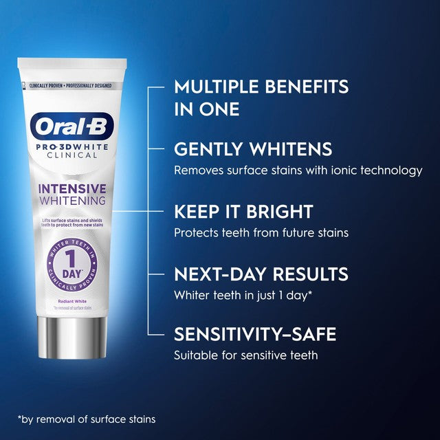 Oral-B 3D White Clinical Intensive Whitening toothpaste 75ml, imported from the UK