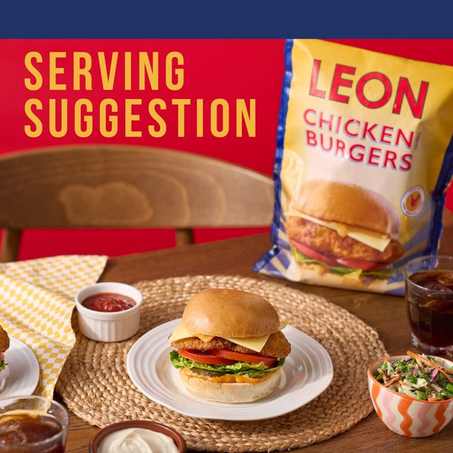 Leon gluten-free chicken thigh burgers 460g, UK version
