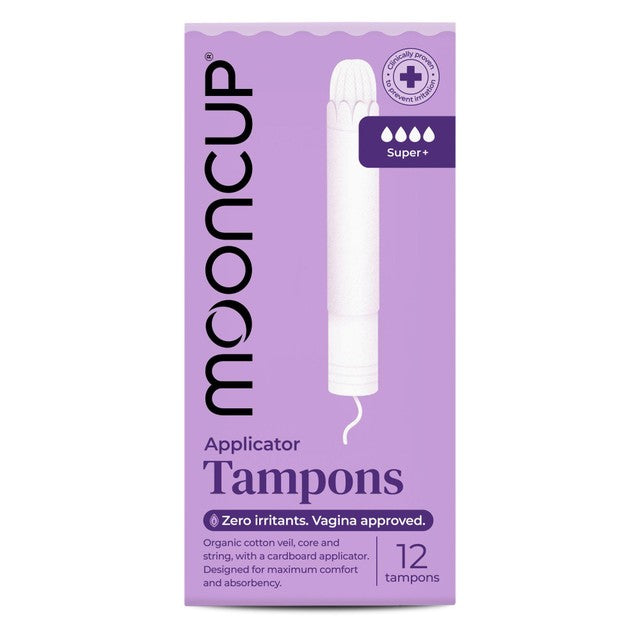 Mooncup organic cotton applicator tampons heavy 12 pack, imported from the UK