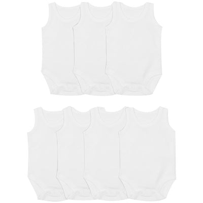 M&S Baby Cotton Sleeveless Bodysuits, White, 3-6 Months