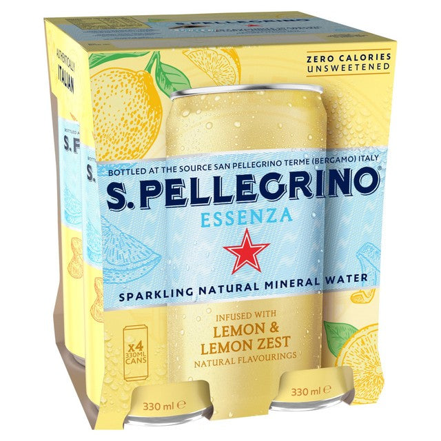 San Pellegrino Essenza Lemon Flavoured Sparkling Mineral Water 4 x 330ml (British brand)