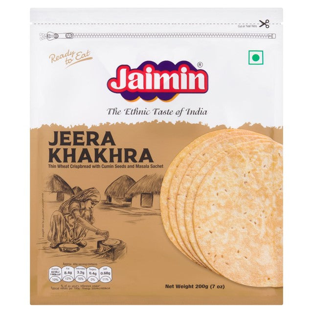 Jaimin Jeera Khakhra crispbread with cumin seeds 200g, UK version