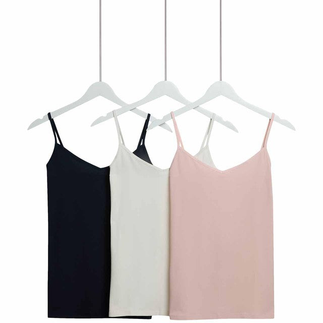 M&S women's cotton rich strappy vests navy size 8, imported from the UK