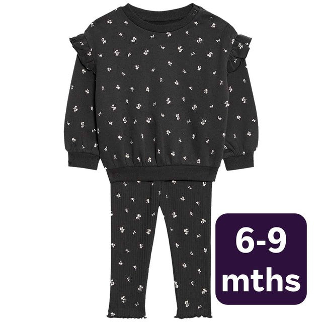 M&S Floral Sweat Outfit Grey 6-9 Months, imported from the UK