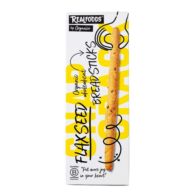 Realfoods by Organico organic flaxseed breadsticks 120g, imported from the UK