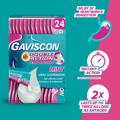 Gaviscon Peppermynte Væskeposer for halsbrann og fordøyelsesbesvær 24 x 10 ml
