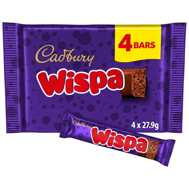 Cadbury Wispa milk chocolate bar 4 x 27.9g multipack - British product