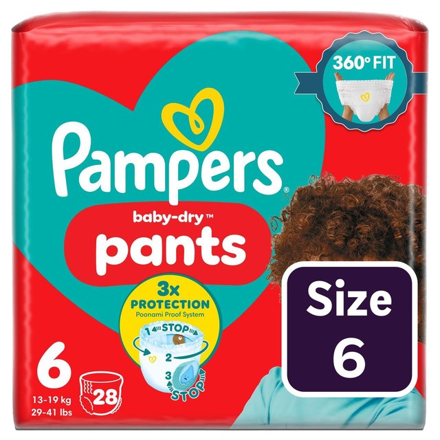 Pampers Baby-Dry Nappy Pants Essential Pack Size 6 (15kg+), imported from the UK