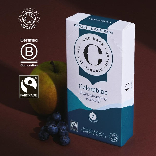 Cru Kafe Organic Fairtrade Colombian coffee pods 10s - British product