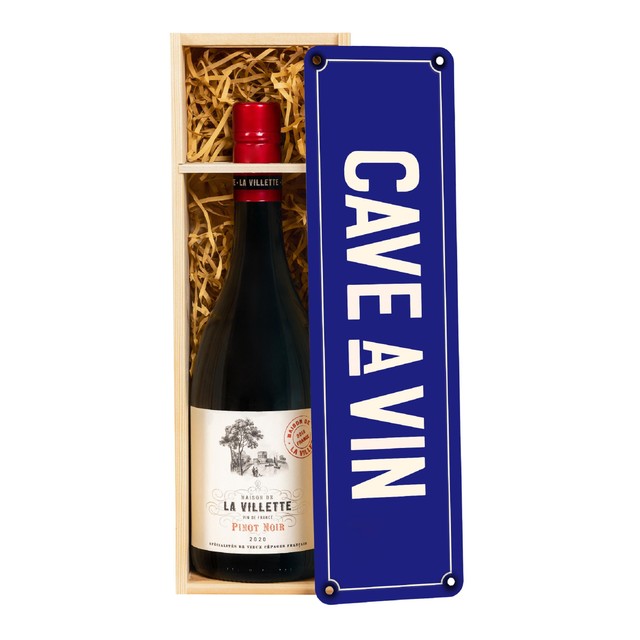 Vintage Marque Wooden Box with La Villette Pinot Noir Cave a Vin