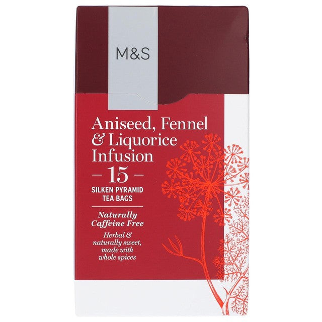 M&S aniseed fennel liquorice tea bags 15 pack, imported from the UK