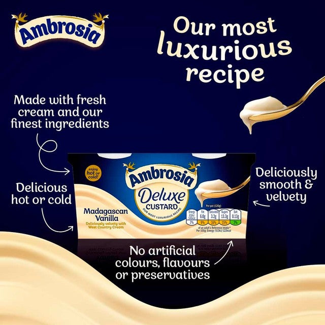 Ambrosia Deluxe Custard Madagascan Vanilla dessert pots 2 x 120g - British product