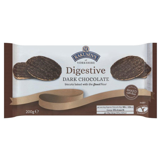 Rakusen's plain chocolate digestive biscuits 200g, imported from the UK