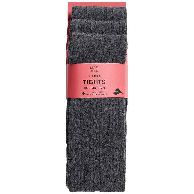 M&S Girl Cable Knit Tights 3 Pack Grey, imported from the UK