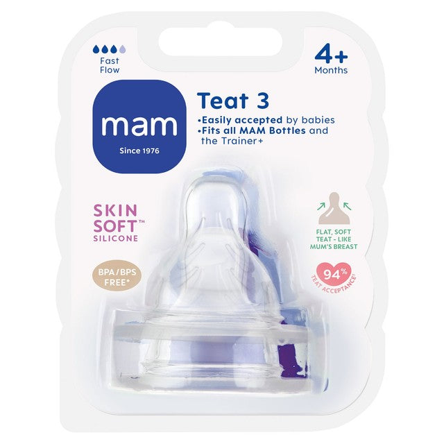 MAM Fast Flow Silicone Teats Pack of 2, imported from the UK