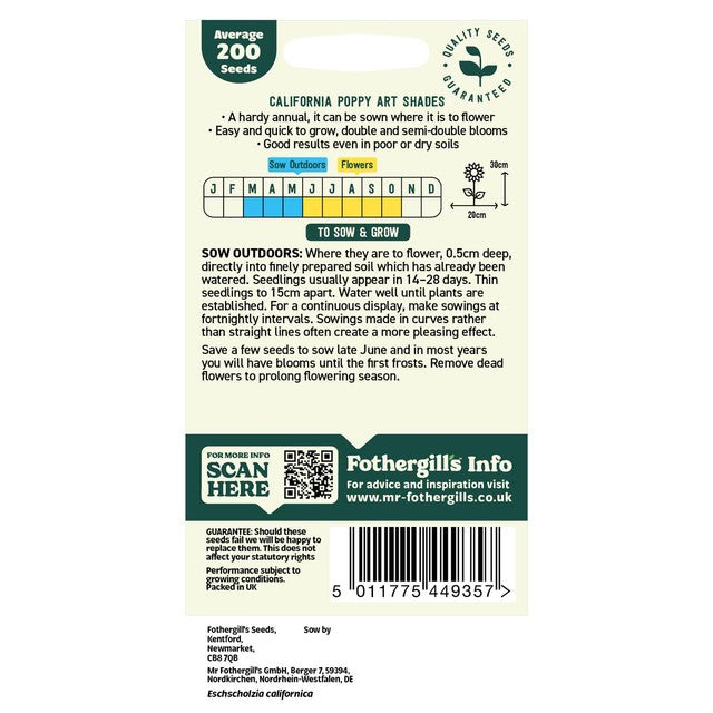 Mr Fothergills California Poppy Mix seeds 200 seeds, imported from the UK