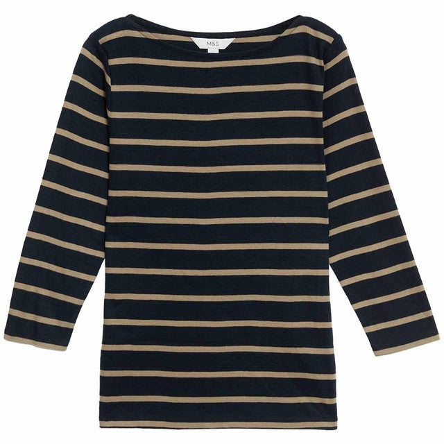 M&S women's striped top dark navy size 12, imported from the UK