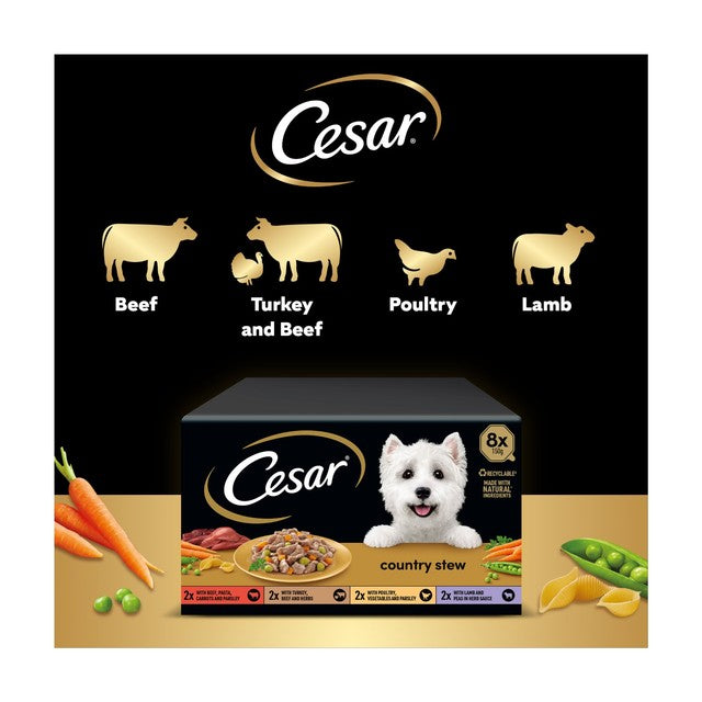 Cesar Country Stew wet dog food trays 8 x 150g - British product