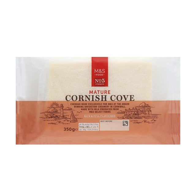 M&S Cornish Cove Mature Cheddar Cheese 350g, imported from the UK