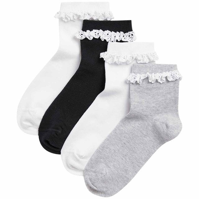 M&S girls cotton-rich frill socks in grey, size 8.5-12 small, imported from the UK