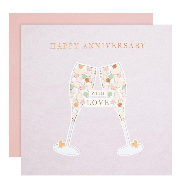 M&S Glasses Anniversary Card 19.8cm x 19.8cm, imported from the UK