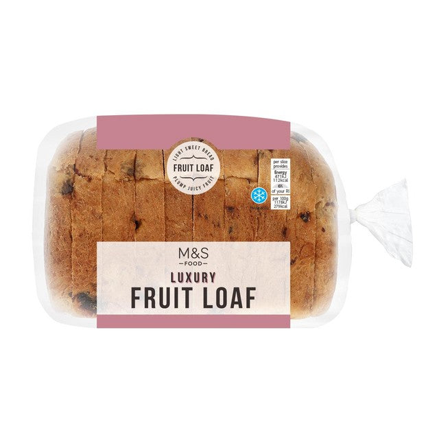 M&S fruit loaf with orange soaked vine fruits 400g, imported from the UK