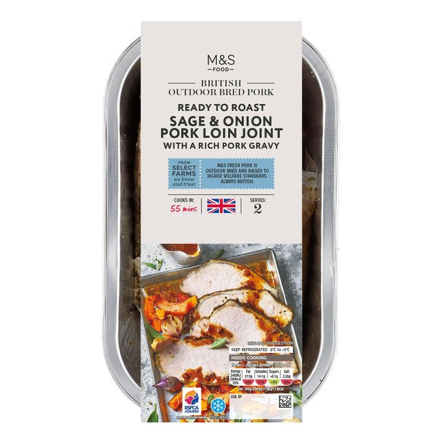 M&S sage and onion pork loin joint 670g, imported from the UK